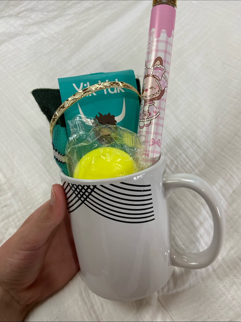 Cute mug filled with cute goodies